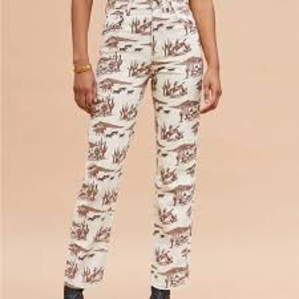 NWOT Reformation "Sonora" Cream & Brown Western Cowboy Print High Rise Jeans 27